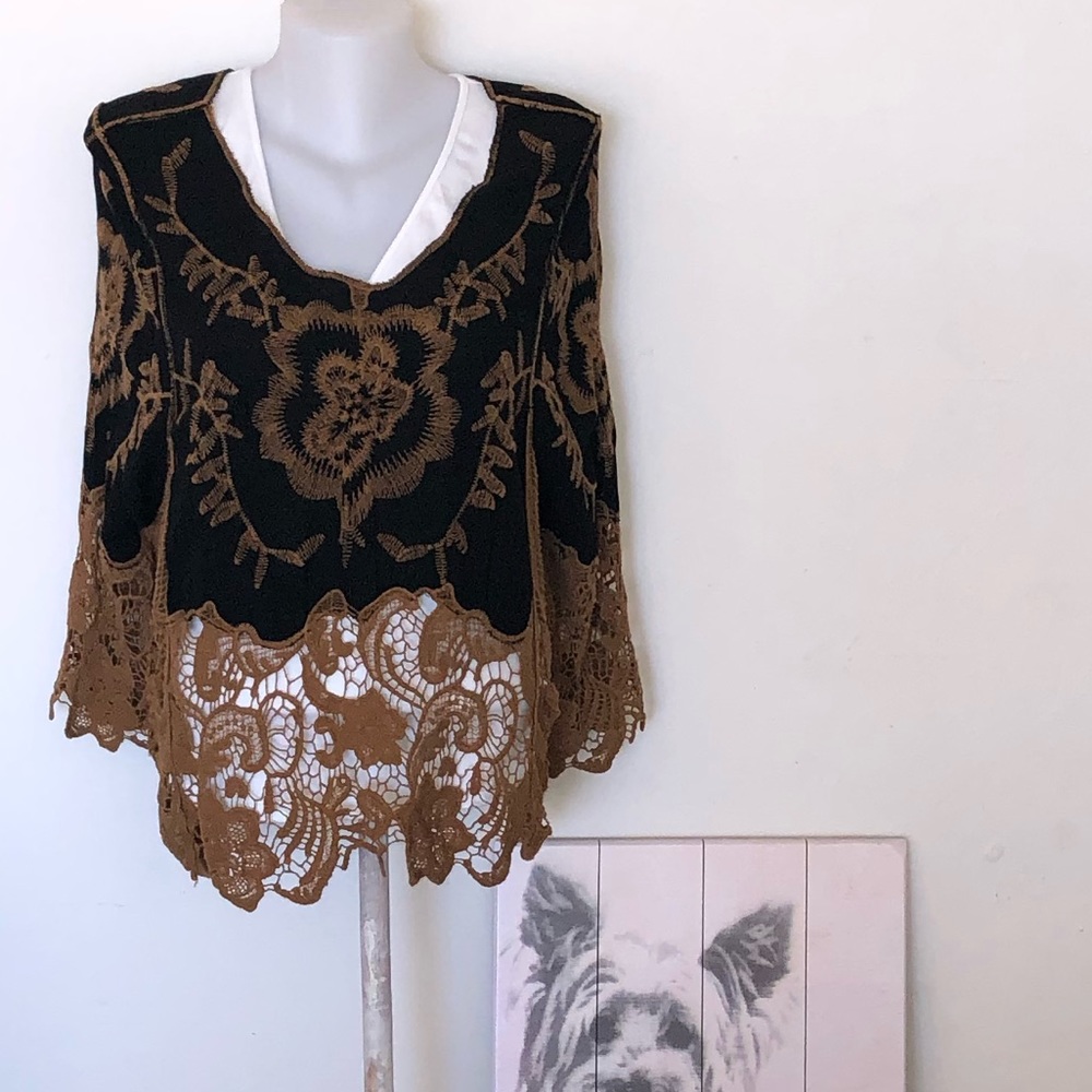 Floral lace-trim Embroidered Top